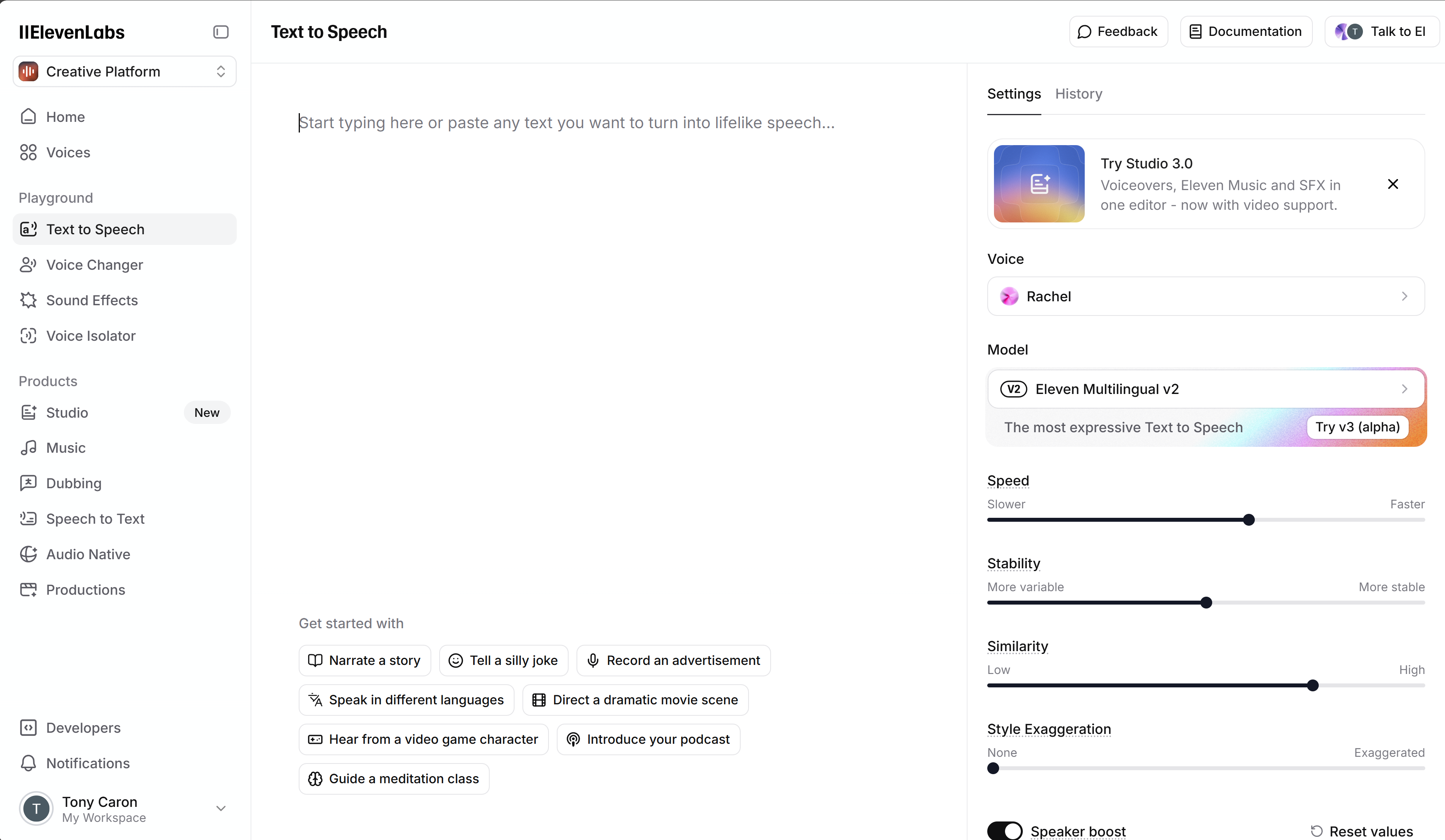 ElevenLabs text-to-speech editor