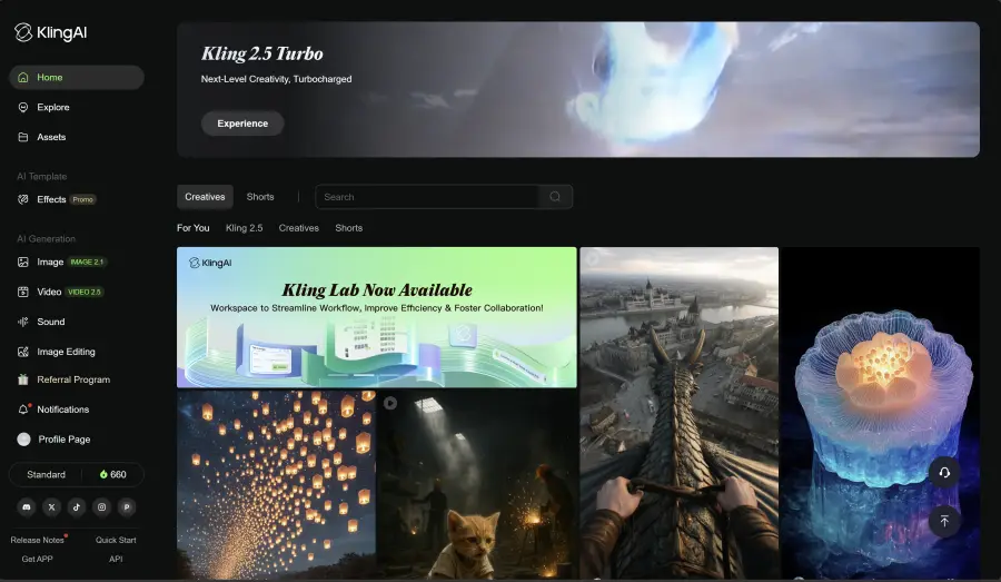 Interfaz de Kling: panel